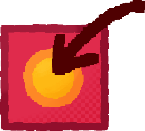 A big red square with a yellow ball inside it, there is a dark red arrow pointing towards the yellow ball.